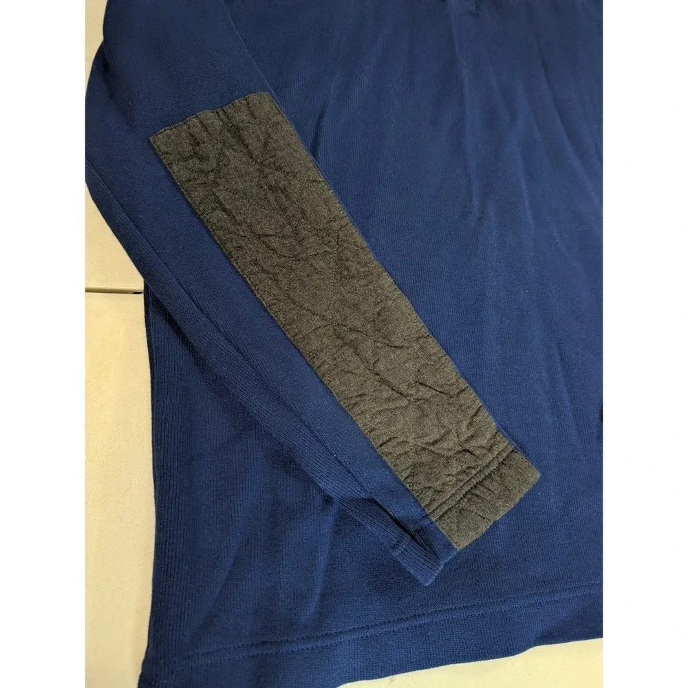 Banana Republic Men's L Half Zip Pullover Sweater Military Blue Elbow Patches